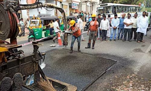 Road widening works on fast pace